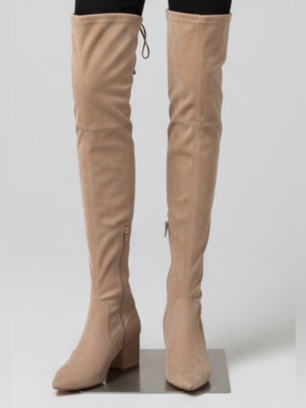 Cream Suede Heeled Boots